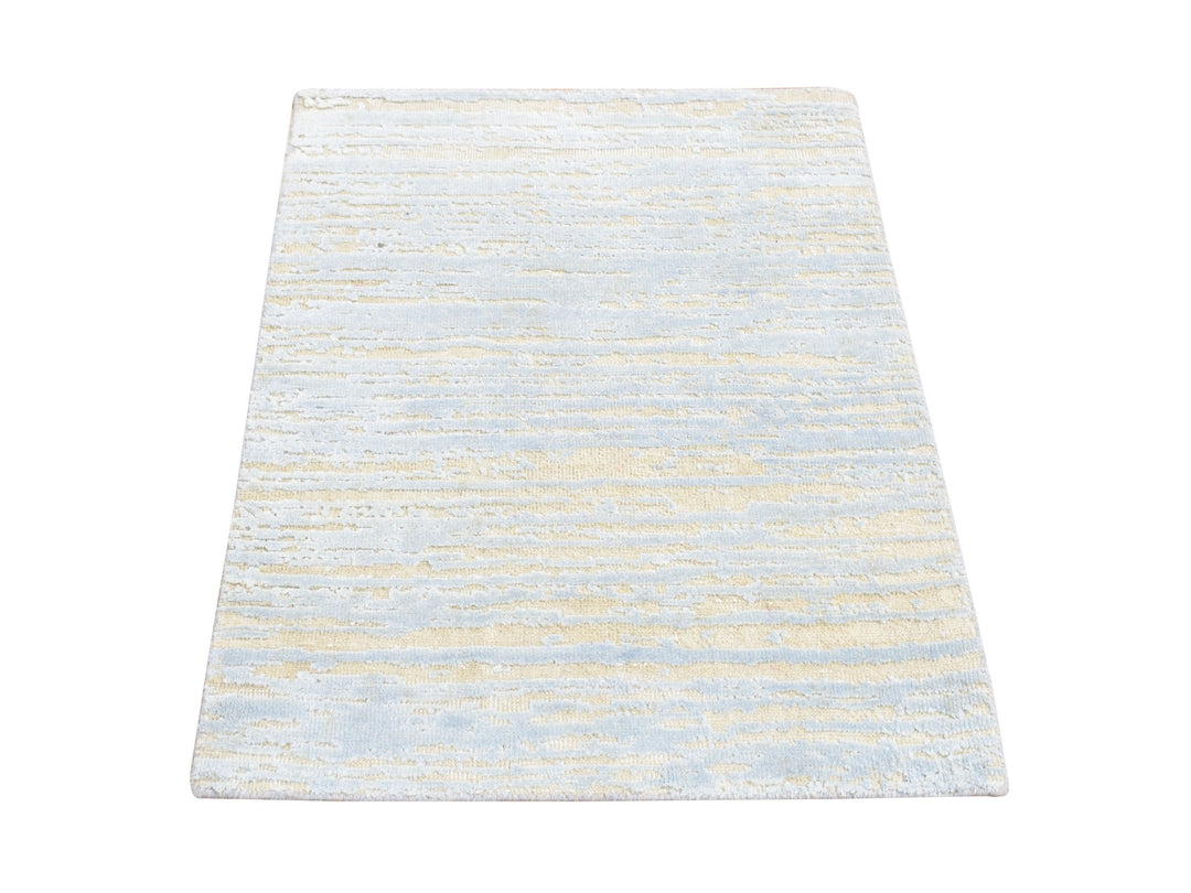 2'0" x 3'0" New Hand Knotted Blue Wool & Silk Rectangle Oriental Rug - MOA10278108