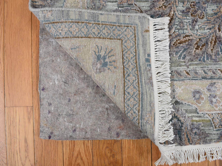 6'0" x 9'1" New Hand Knotted Green Wool & Silk Rectangle Oriental Rug - MOA10278110