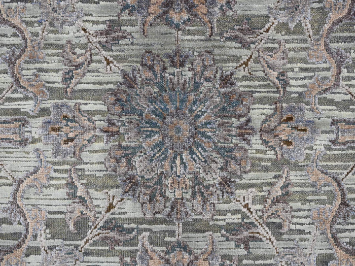 6'0" x 9'1" New Hand Knotted Green Wool & Silk Rectangle Oriental Rug - MOA10278110