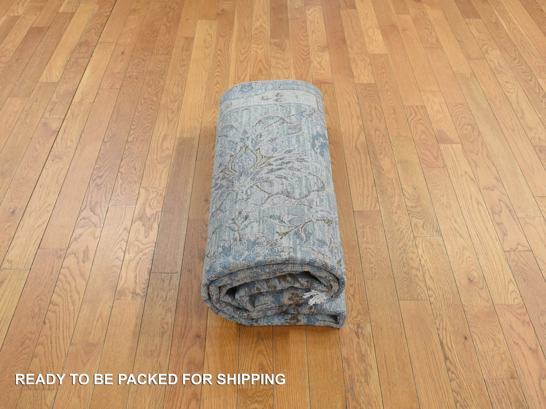 6'0" x 9'1" New Hand Knotted Green Wool & Silk Rectangle Oriental Rug - MOA10278110