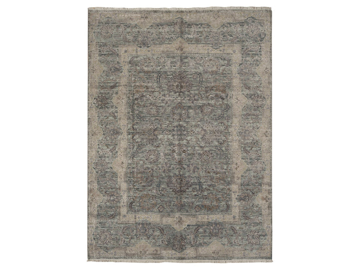 8'10" x 11'10" New Hand Knotted Green Wool & Silk Rectangle Oriental Rug - MOA10278111