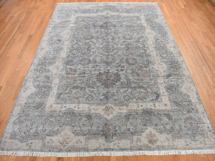 8'10" x 11'10" New Hand Knotted Green Wool & Silk Rectangle Oriental Rug - MOA10278111