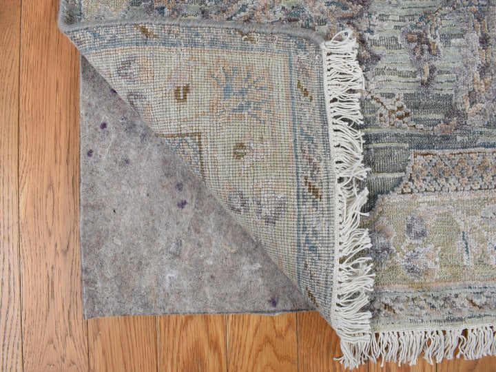 8'10" x 11'10" New Hand Knotted Green Wool & Silk Rectangle Oriental Rug - MOA10278111
