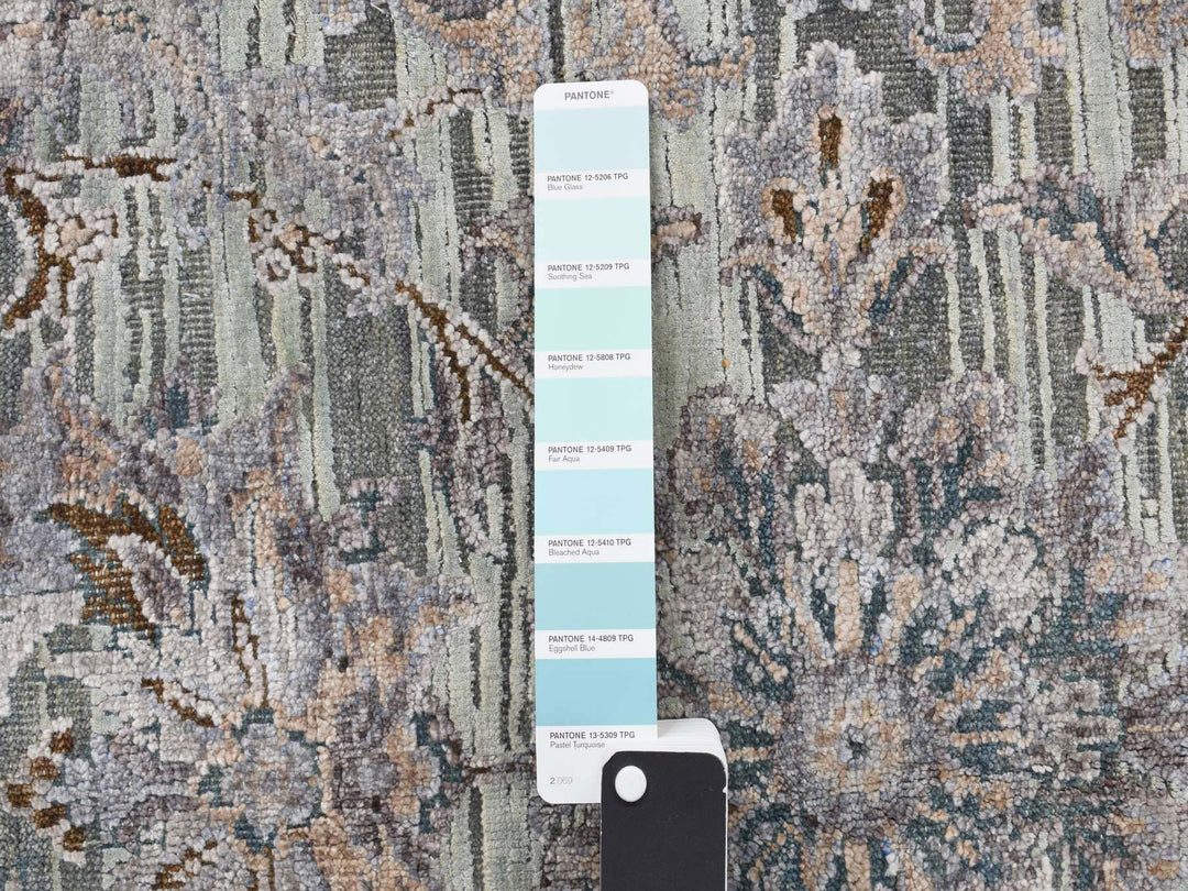 8'10" x 11'10" New Hand Knotted Green Wool & Silk Rectangle Oriental Rug - MOA10278111