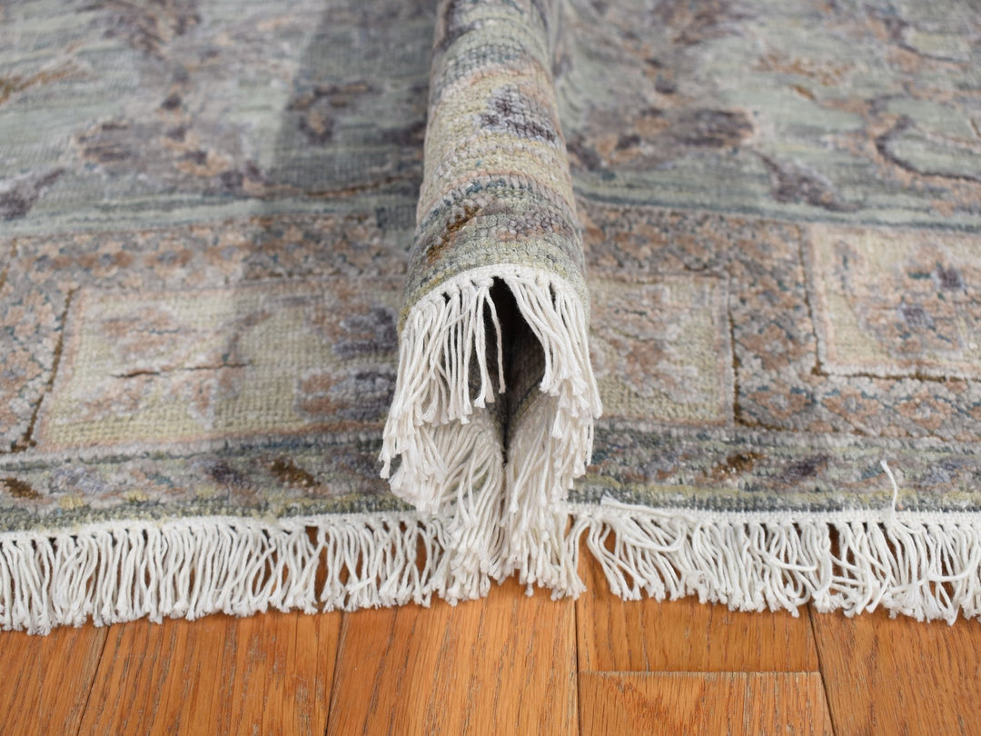8'10" x 11'10" New Hand Knotted Green Wool & Silk Rectangle Oriental Rug - MOA10278111