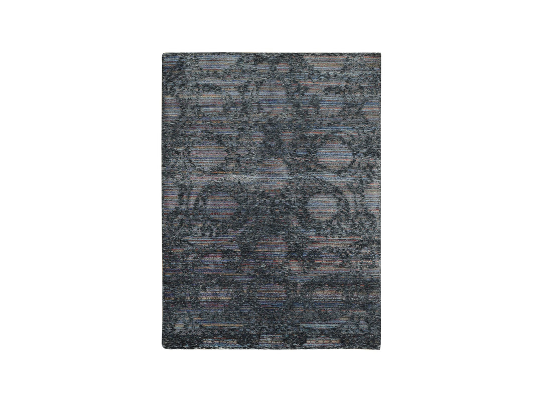 5'9" x 7'10" New Hand Knotted Black Wool & Silk Rectangle Oriental Rug - MOA10278112