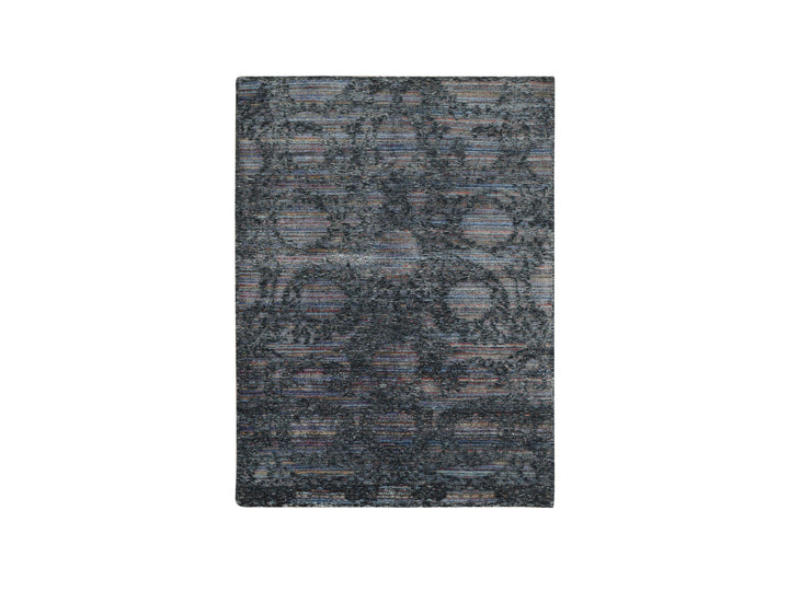 5'9" x 7'10" New Hand Knotted Black Wool & Silk Rectangle Oriental Rug - MOA10278112