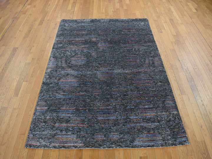 5'9" x 7'10" New Hand Knotted Black Wool & Silk Rectangle Oriental Rug - MOA10278112