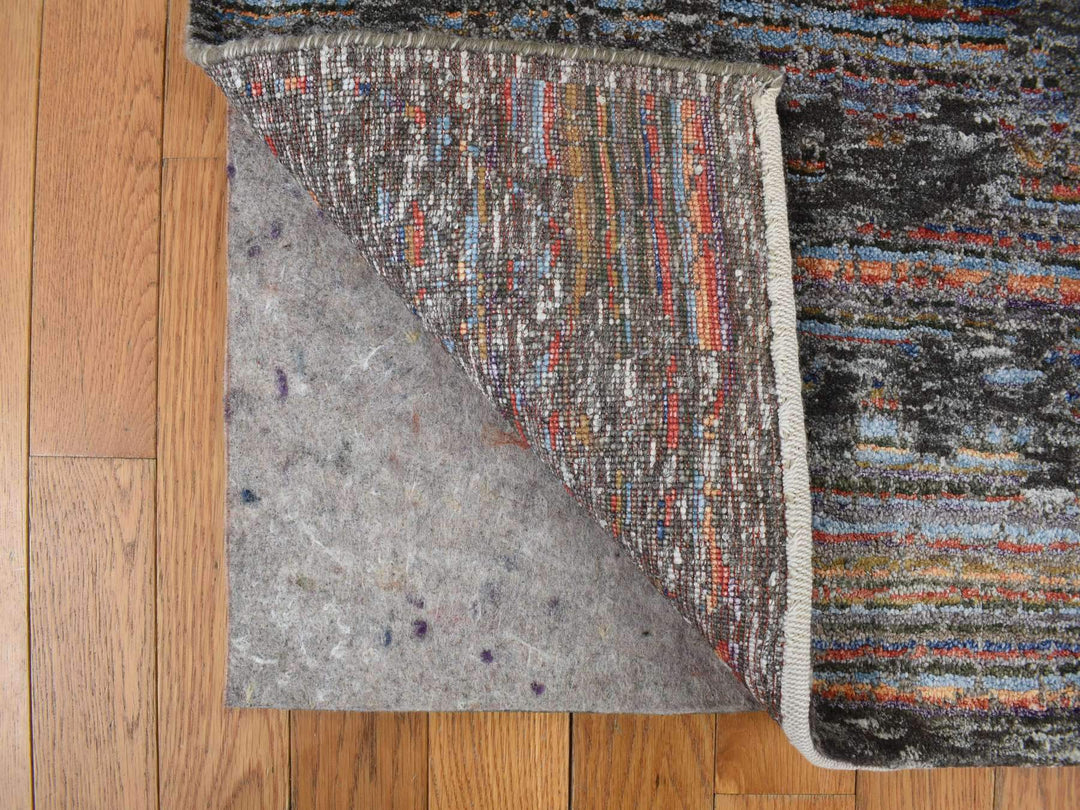 5'9" x 7'10" New Hand Knotted Black Wool & Silk Rectangle Oriental Rug - MOA10278112