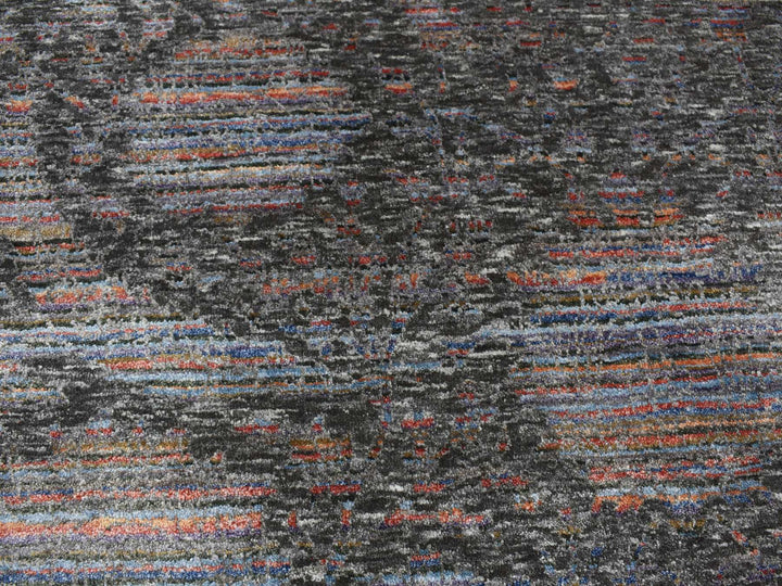 5'9" x 7'10" New Hand Knotted Black Wool & Silk Rectangle Oriental Rug - MOA10278112