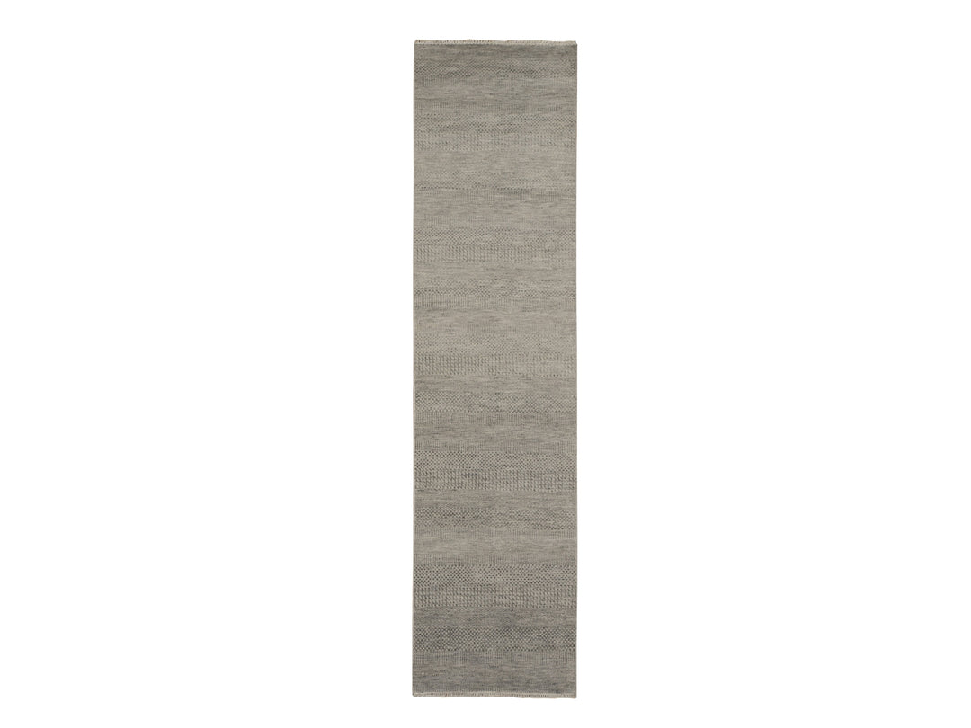 2'6" x 9'10" New Hand Knotted Grey Wool Runner Oriental Rug - MOA10278114