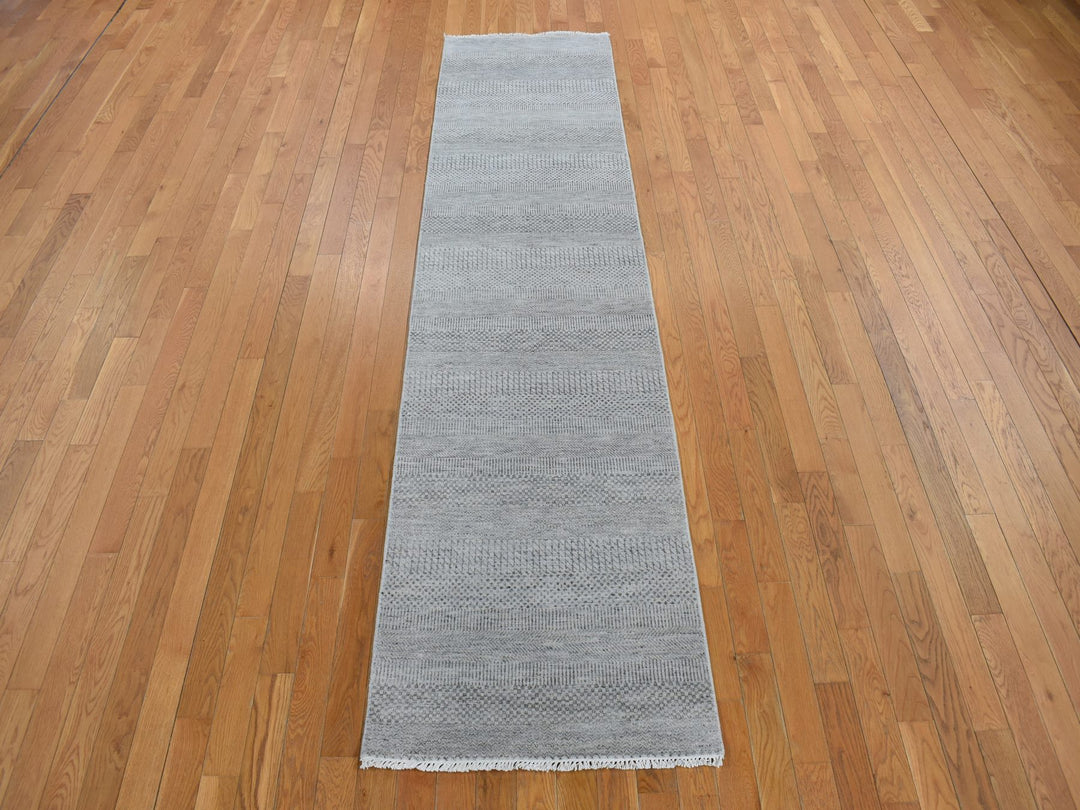 2'6" x 9'10" New Hand Knotted Grey Wool Runner Oriental Rug - MOA10278114