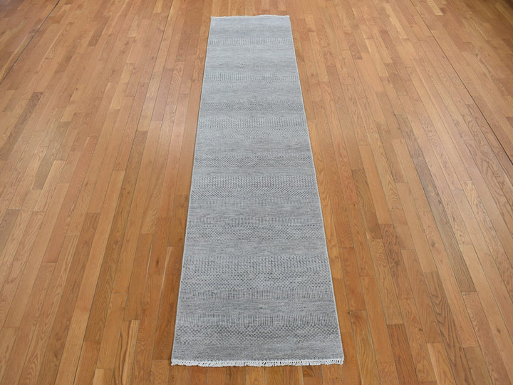 2'6" x 9'10" New Hand Knotted Grey Wool Runner Oriental Rug - MOA10278114