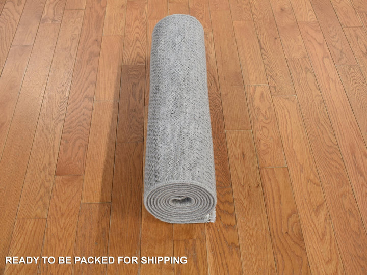 2'6" x 9'10" New Hand Knotted Grey Wool Runner Oriental Rug - MOA10278114