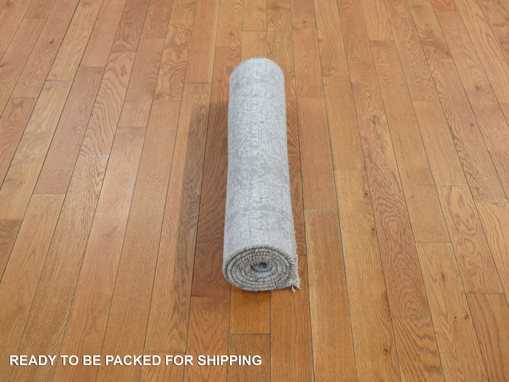 2'7" x 6'0" New Hand Knotted Grey Wool & Silk Runner Oriental Rug - MOA10278117