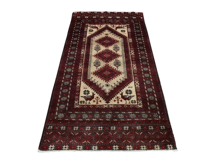 3'7" x 7'1" Vintage Hand Knotted Red Wool Runner Oriental Rug - MOA10278118