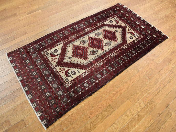 3'7" x 7'1" Vintage Hand Knotted Red Wool Runner Oriental Rug - MOA10278118