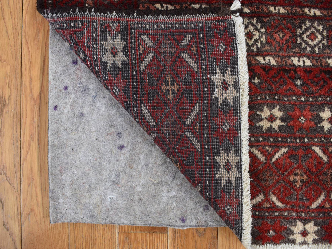 3'7" x 7'1" Vintage Hand Knotted Red Wool Runner Oriental Rug - MOA10278118