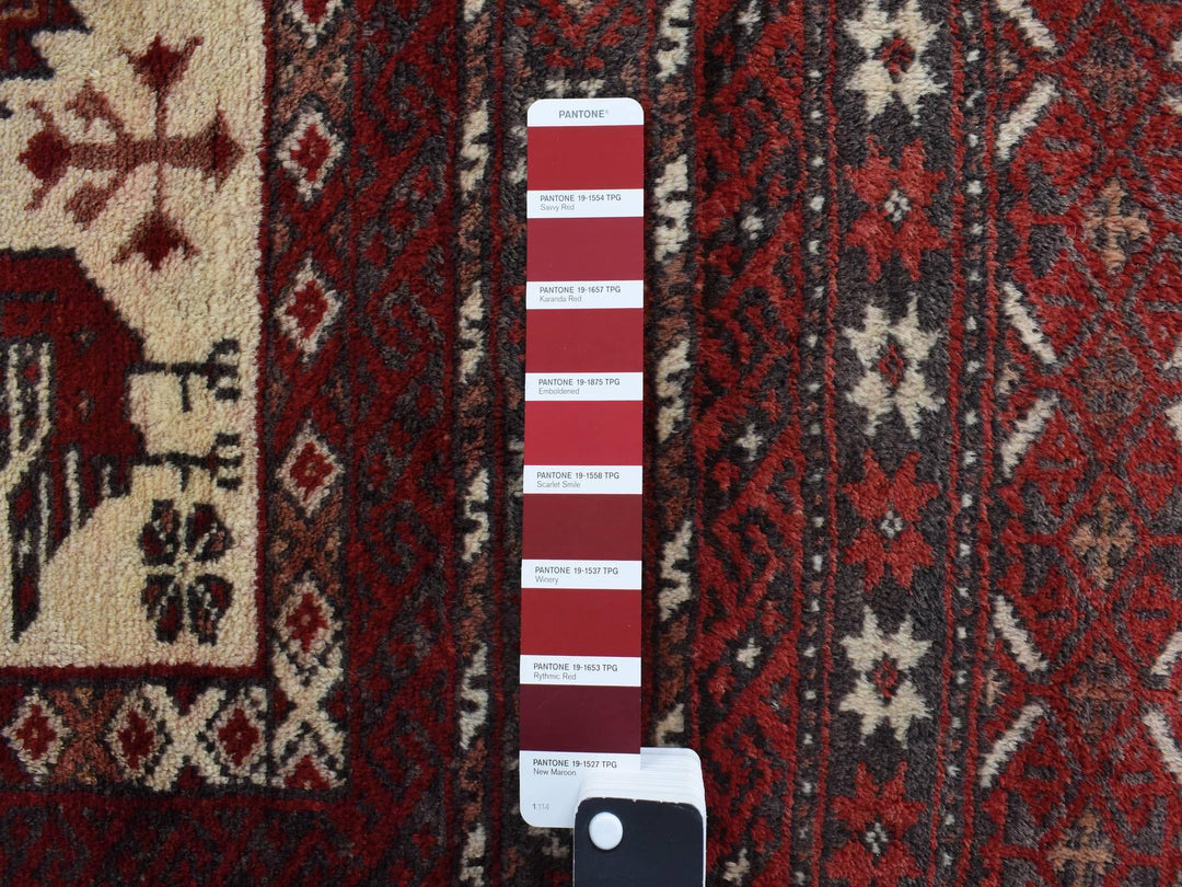 3'7" x 7'1" Vintage Hand Knotted Red Wool Runner Oriental Rug - MOA10278118