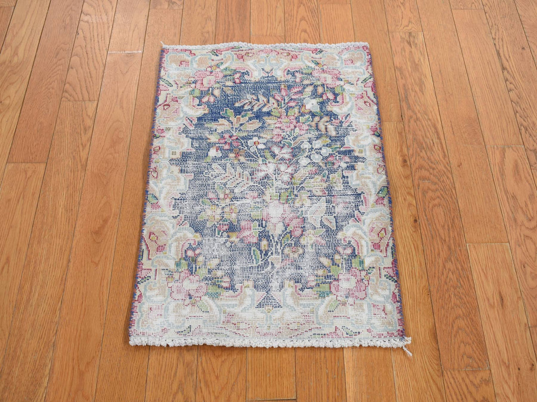 1'7" x 2'2" Vintage Hand Knotted Blue Wool Rectangle Oriental Rug - MOA10278120