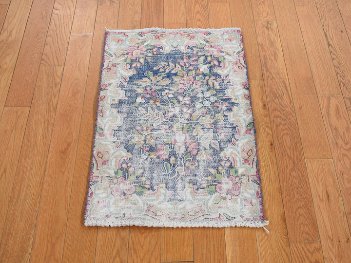 1'7" x 2'2" Vintage Hand Knotted Blue Wool Rectangle Oriental Rug - MOA10278120