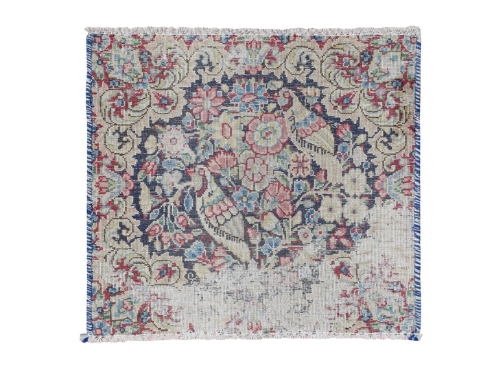 1'5" x 1'6" Vintage Hand Knotted Blue Wool Square Oriental Rug - MOA10278121