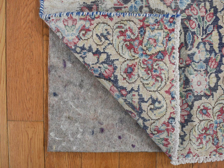 1'5" x 1'6" Vintage Hand Knotted Blue Wool Square Oriental Rug - MOA10278121