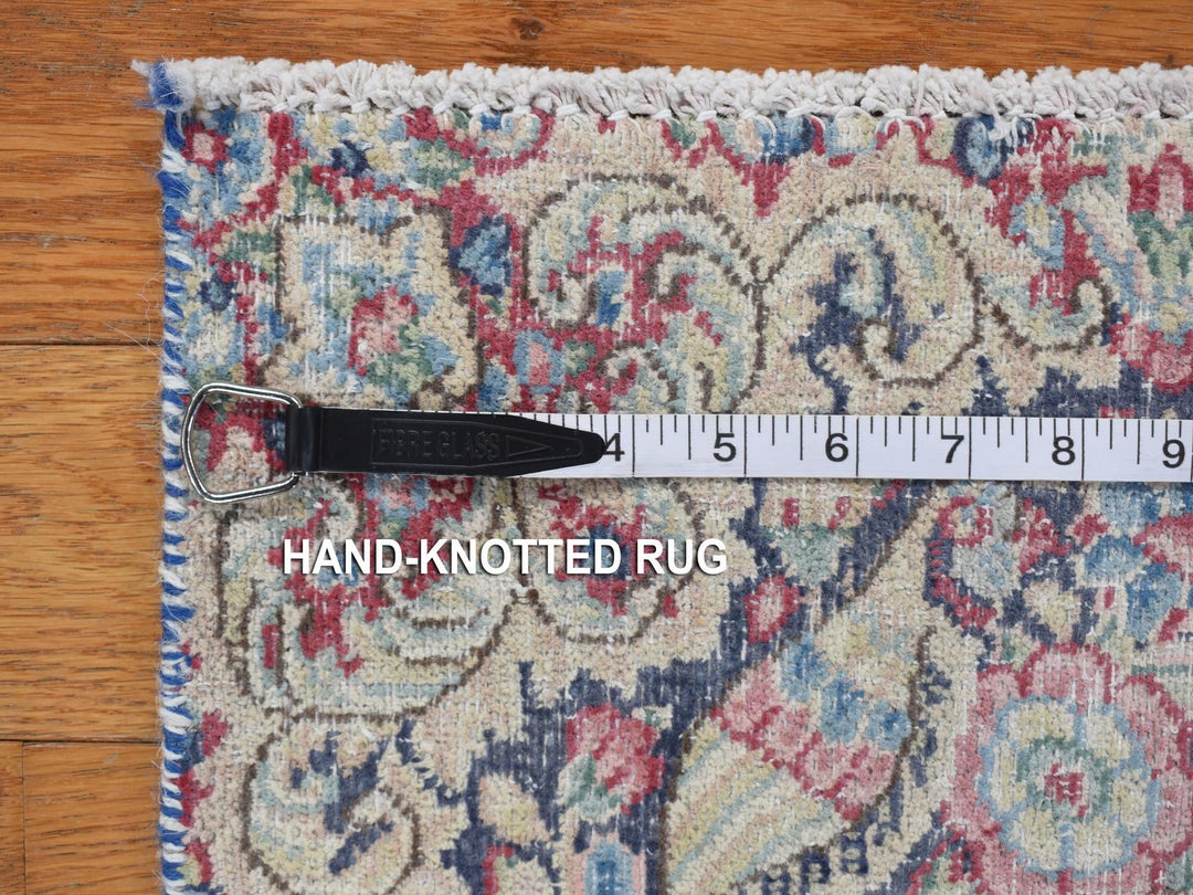 1'5" x 1'6" Vintage Hand Knotted Blue Wool Square Oriental Rug - MOA10278121