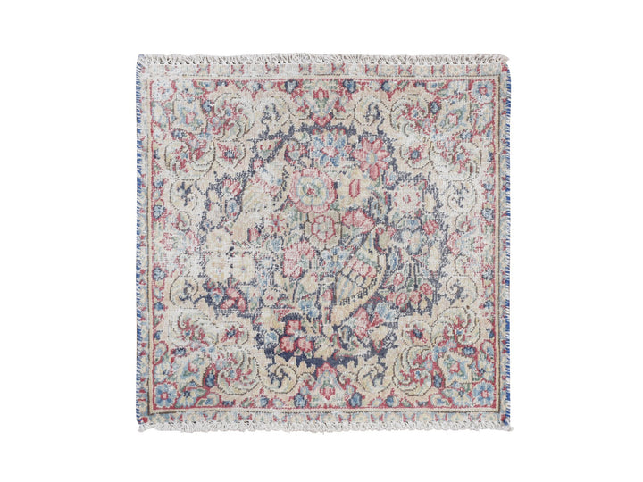 1'7" x 1'7" Vintage Hand Knotted Blue Wool Square Oriental Rug - MOA10278123