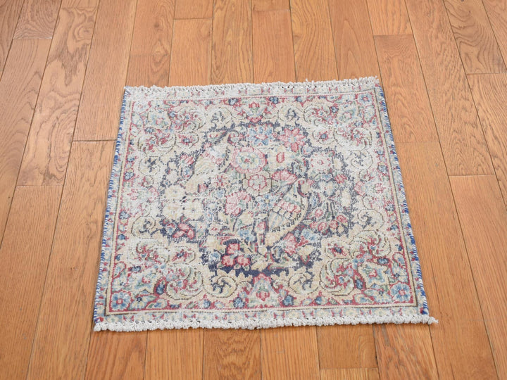 1'7" x 1'7" Vintage Hand Knotted Blue Wool Square Oriental Rug - MOA10278123