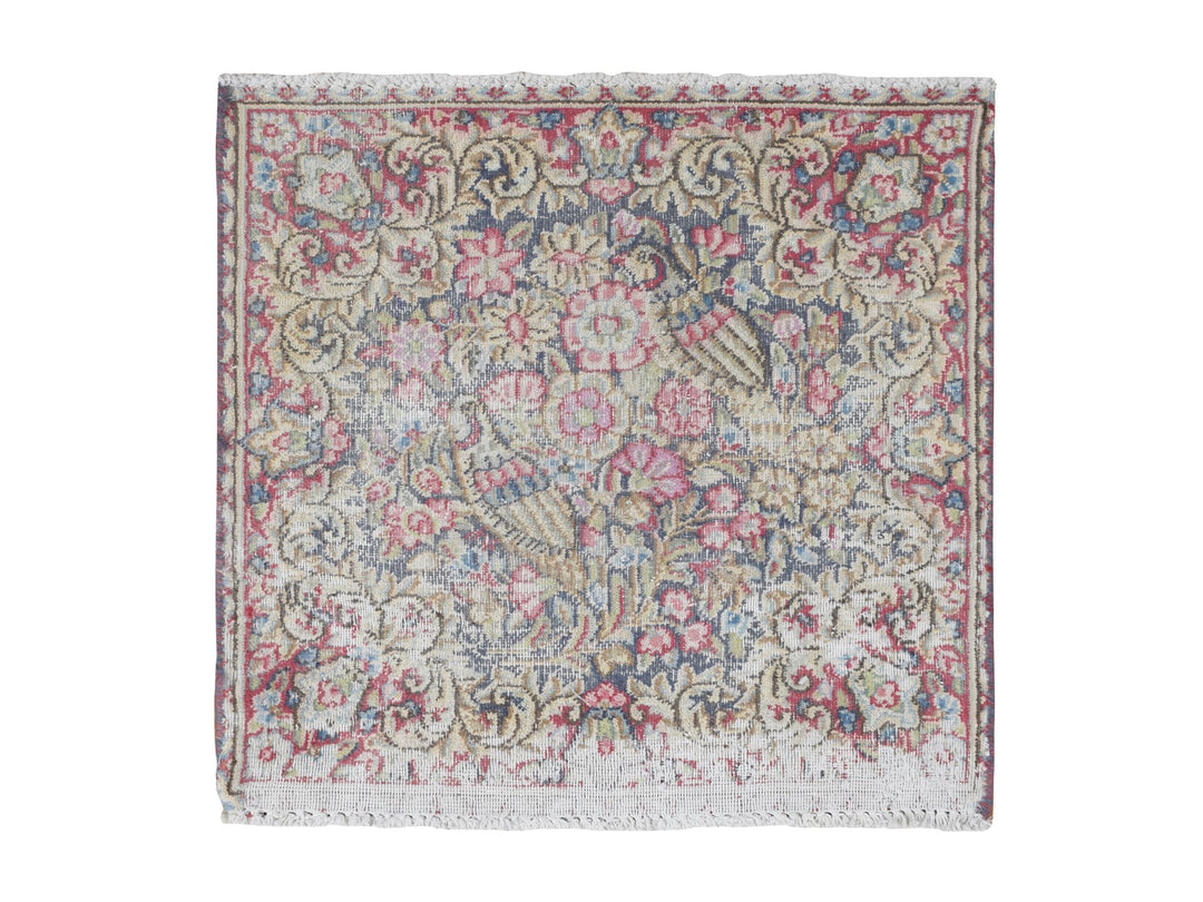 1'8" x 1'9" Vintage Hand Knotted Blue Wool Square Oriental Rug - MOA10278124