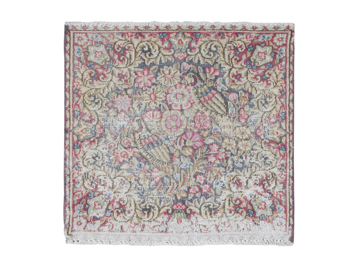 1'8" x 1'9" Vintage Hand Knotted Blue Wool Square Oriental Rug - MOA10278124