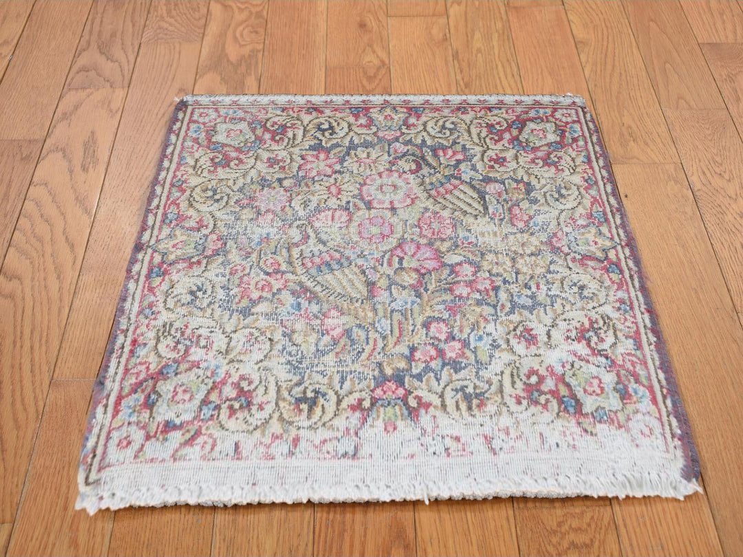 1'8" x 1'9" Vintage Hand Knotted Blue Wool Square Oriental Rug - MOA10278124