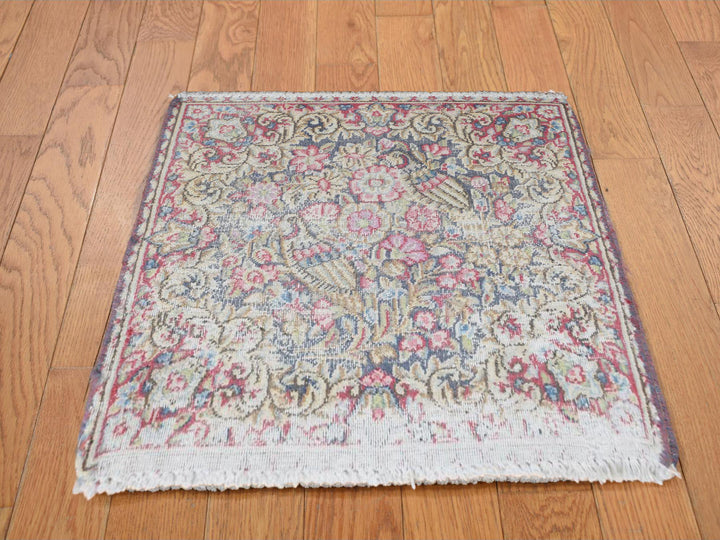 1'8" x 1'9" Vintage Hand Knotted Blue Wool Square Oriental Rug - MOA10278124