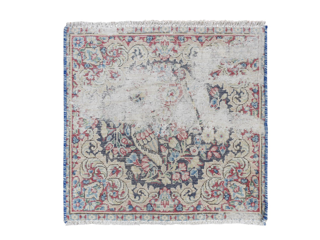 1'7" x 1'8" Vintage Hand Knotted Blue Wool Square Oriental Rug - MOA10278125
