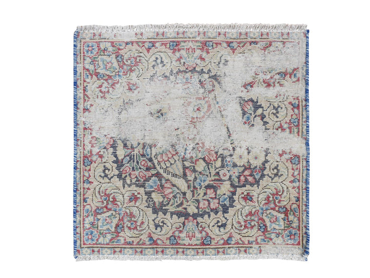 1'7" x 1'8" Vintage Hand Knotted Blue Wool Square Oriental Rug - MOA10278125