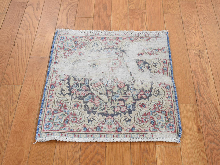 1'7" x 1'8" Vintage Hand Knotted Blue Wool Square Oriental Rug - MOA10278125