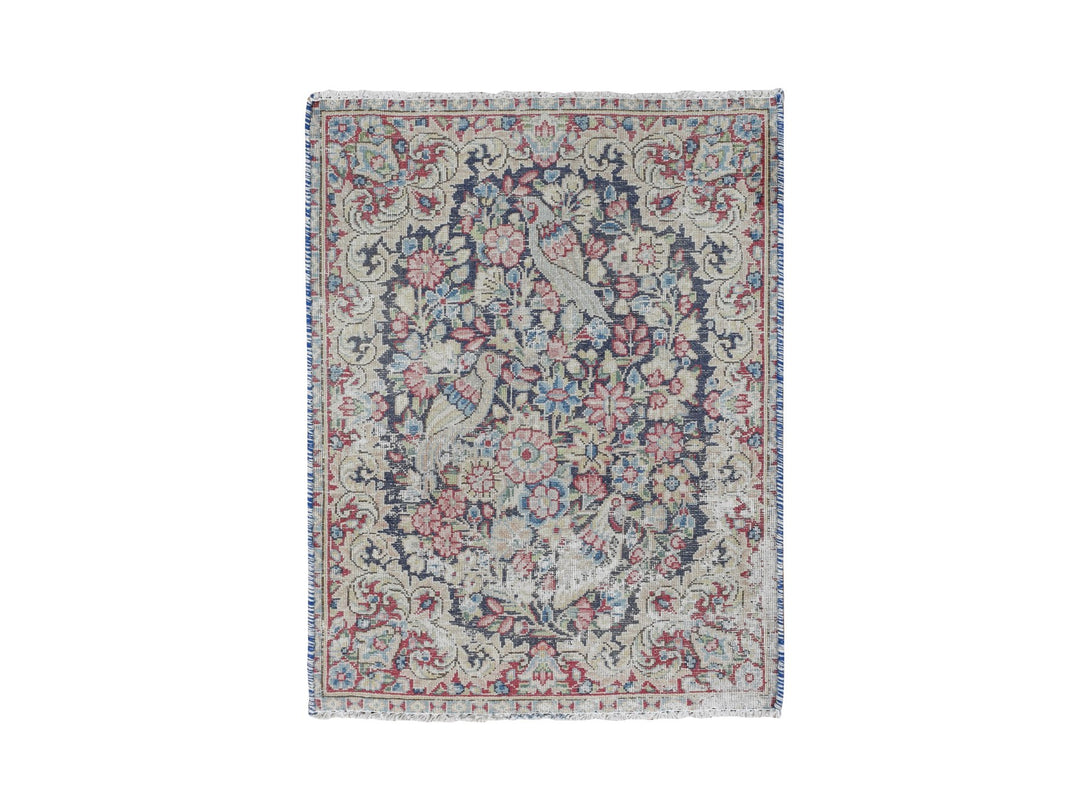 1'7" x 2'2" Vintage Hand Knotted Blue Wool Rectangle Oriental Rug - MOA10278126