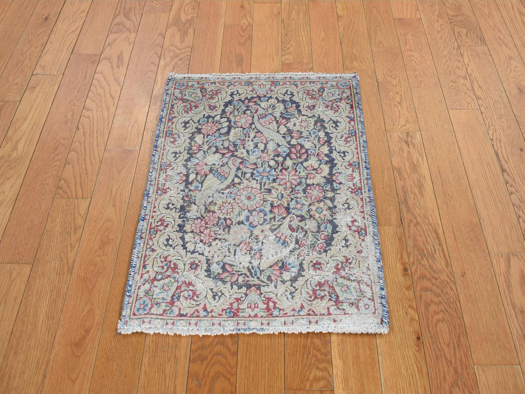 1'7" x 2'2" Vintage Hand Knotted Blue Wool Rectangle Oriental Rug - MOA10278126
