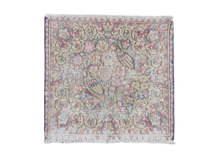 1'9" x 1'9" Vintage Hand Knotted Blue Wool Square Oriental Rug - MOA10278127