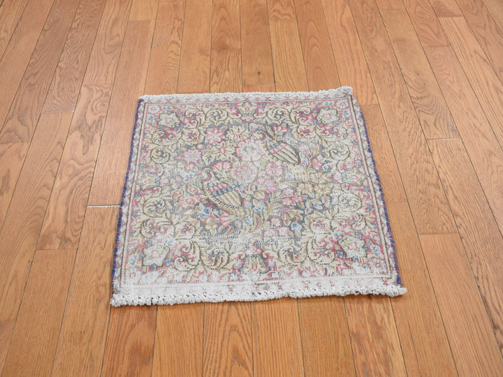 1'9" x 1'9" Vintage Hand Knotted Blue Wool Square Oriental Rug - MOA10278127