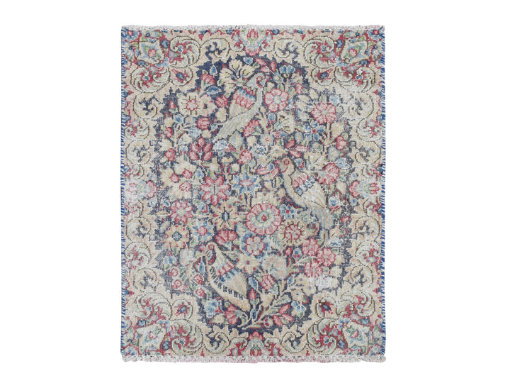 1'6" x 2'0" Vintage Hand Knotted Blue Wool Rectangle Oriental Rug - MOA10278128