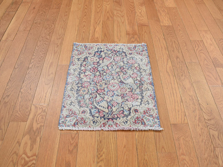 1'6" x 2'0" Vintage Hand Knotted Blue Wool Rectangle Oriental Rug - MOA10278128