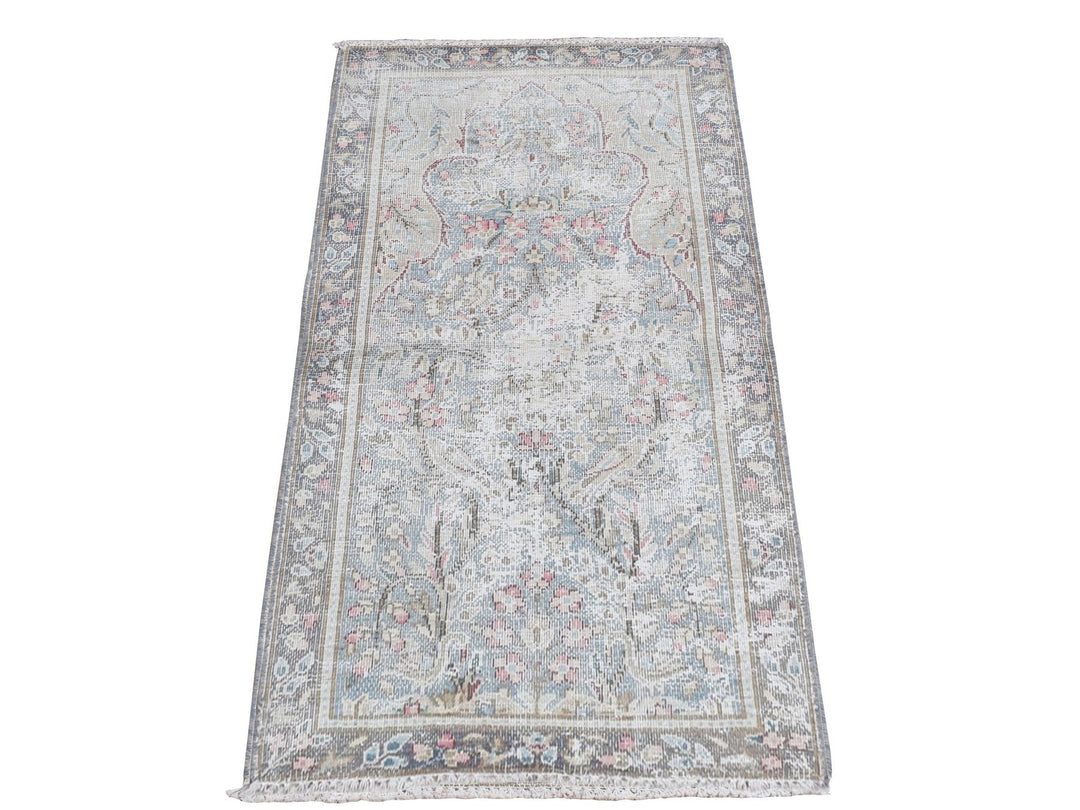 1'10" x 3'7" Vintage Hand Knotted Blue Wool Rectangle Oriental Rug - MOA10278134