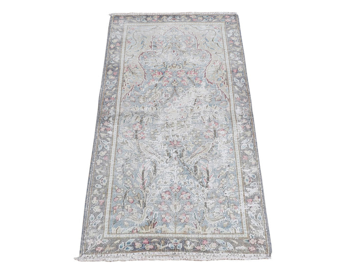 1'10" x 3'7" Vintage Hand Knotted Blue Wool Rectangle Oriental Rug - MOA10278134