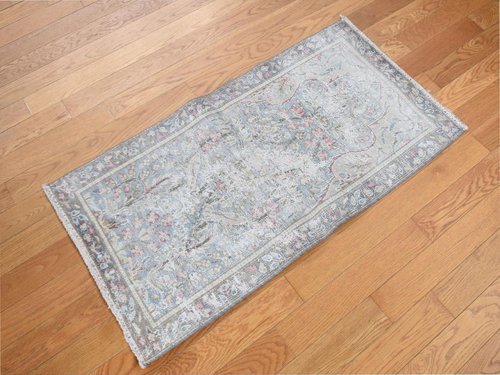 1'10" x 3'7" Vintage Hand Knotted Blue Wool Rectangle Oriental Rug - MOA10278134