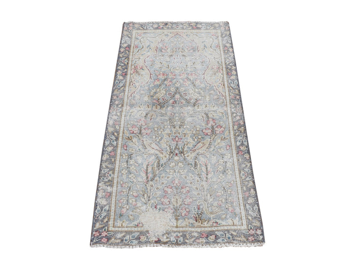 1'9" x 3'7" Vintage Hand Knotted Blue Wool Rectangle Oriental Rug - MOA10278135