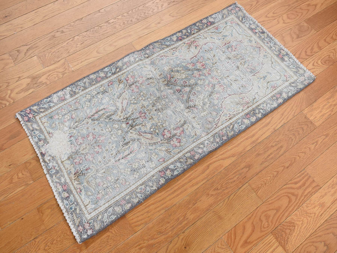 1'9" x 3'7" Vintage Hand Knotted Blue Wool Rectangle Oriental Rug - MOA10278135