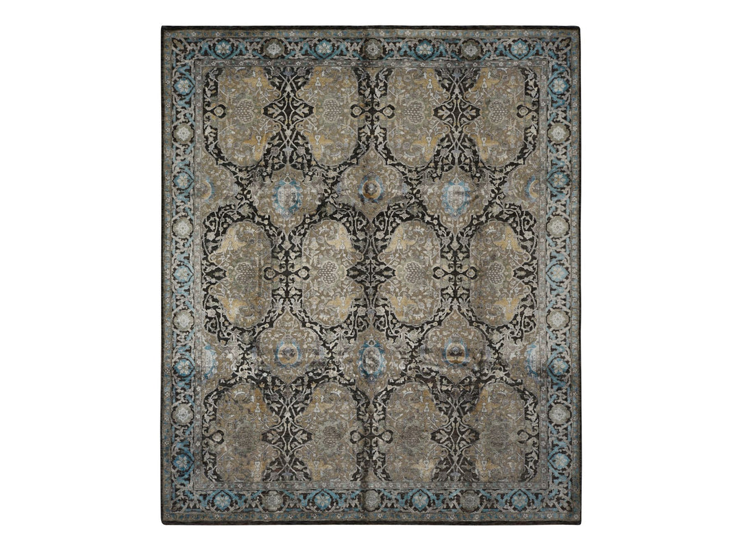 8'3" x 9'9" New Hand Knotted Brown Wool & Silk Rectangle Oriental Rug - MOA10278140