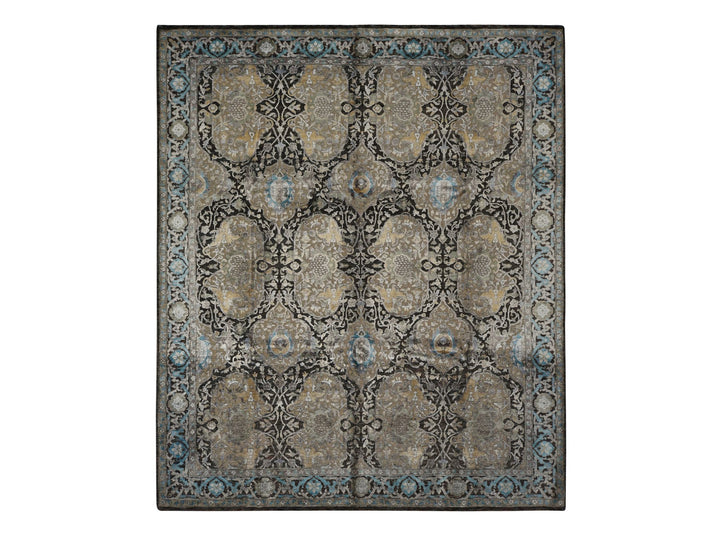 8'3" x 9'9" New Hand Knotted Brown Wool & Silk Rectangle Oriental Rug - MOA10278140